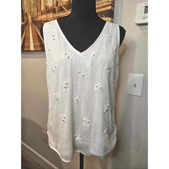 Whbm Elegant White Sequin-Embellished Tank Top #159 - Picture 1 of 6